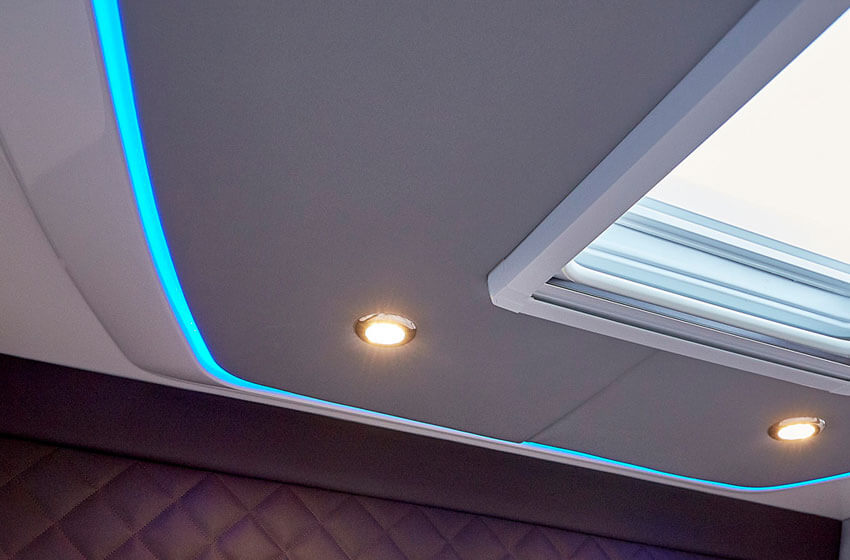 Ceiling headline with integrated LED lightning
