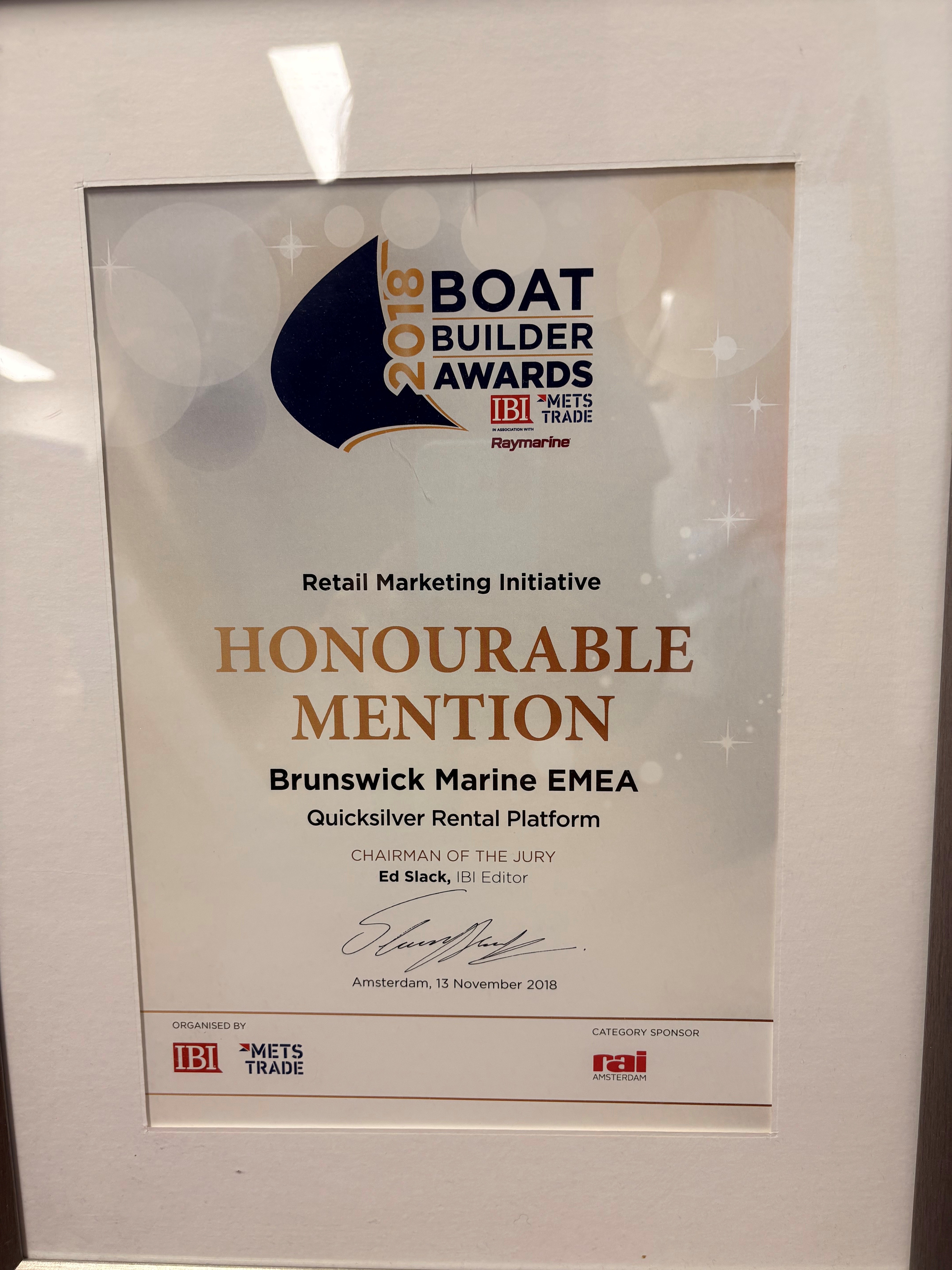 Boat Builder Award Honourable Mention 2018 Quicksilver Rental Platform