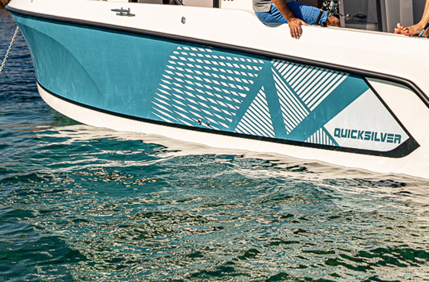 Navy turquoise blue hull with special Explorer hull wrap